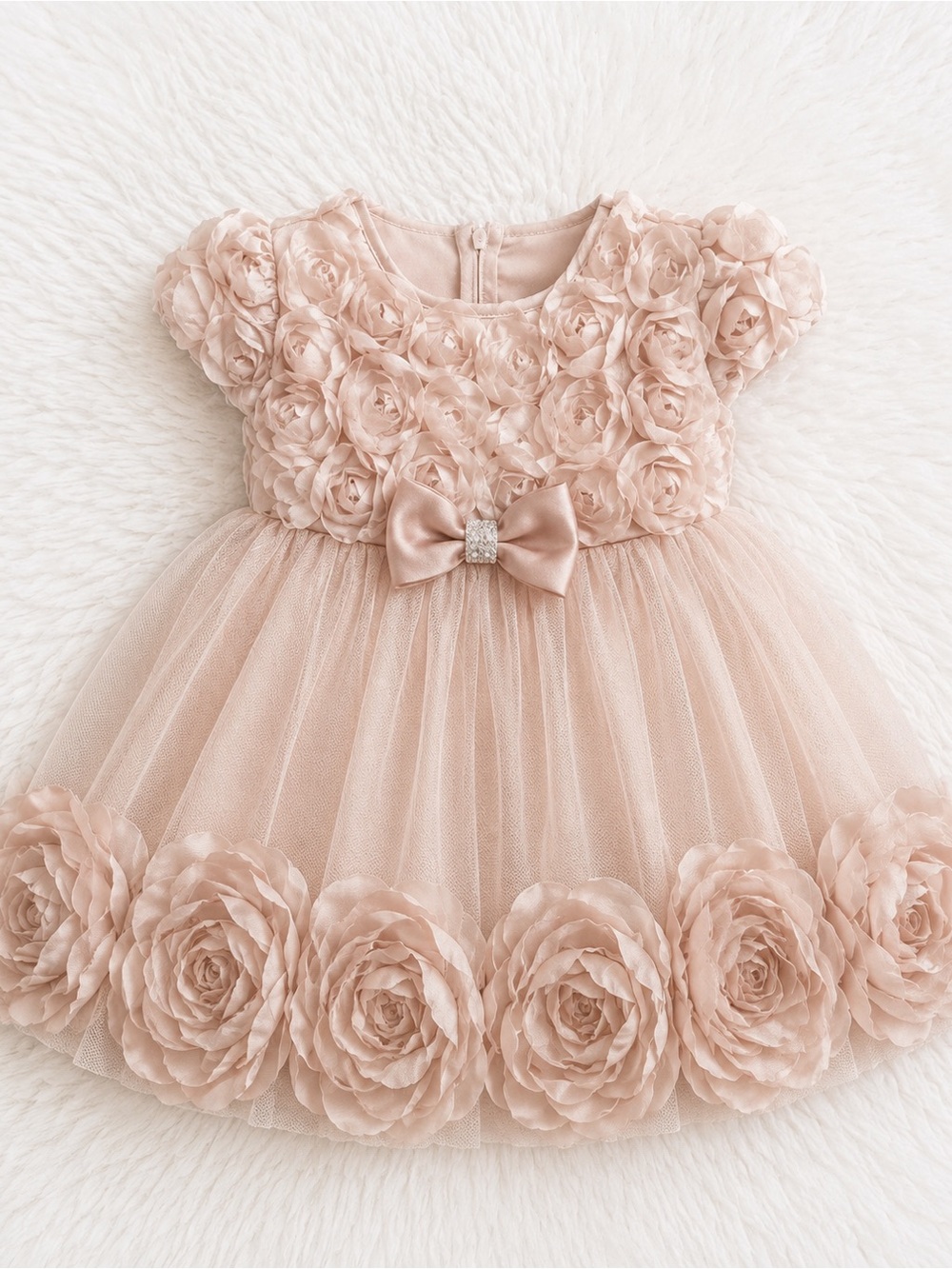 Peach Floral Rosette Tulle Dress for Girls